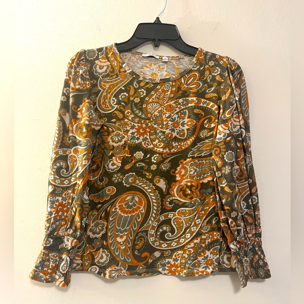 Italian Cotton Floral Paisley Long Sleeve Top